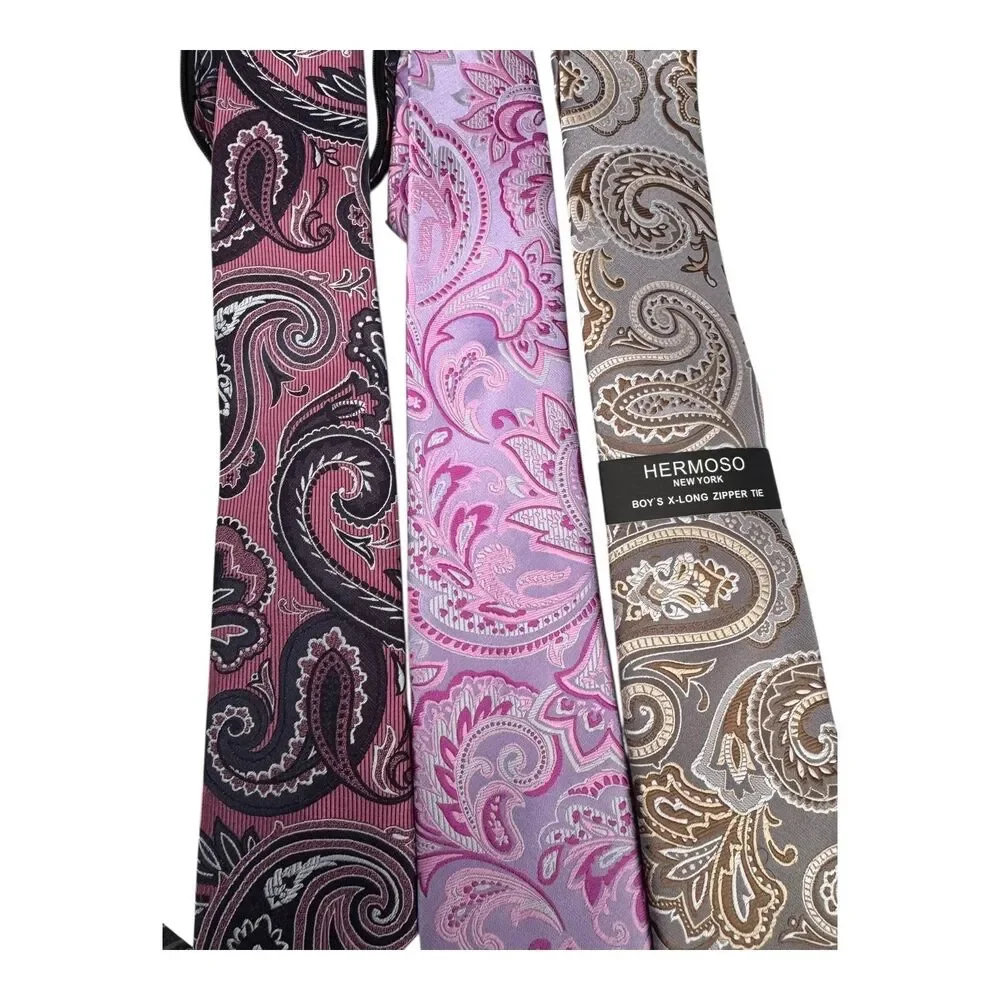 Hermoso Neck Tie Set Boys One Size Multicolor Paisley Zipper Ties Bow Dressy